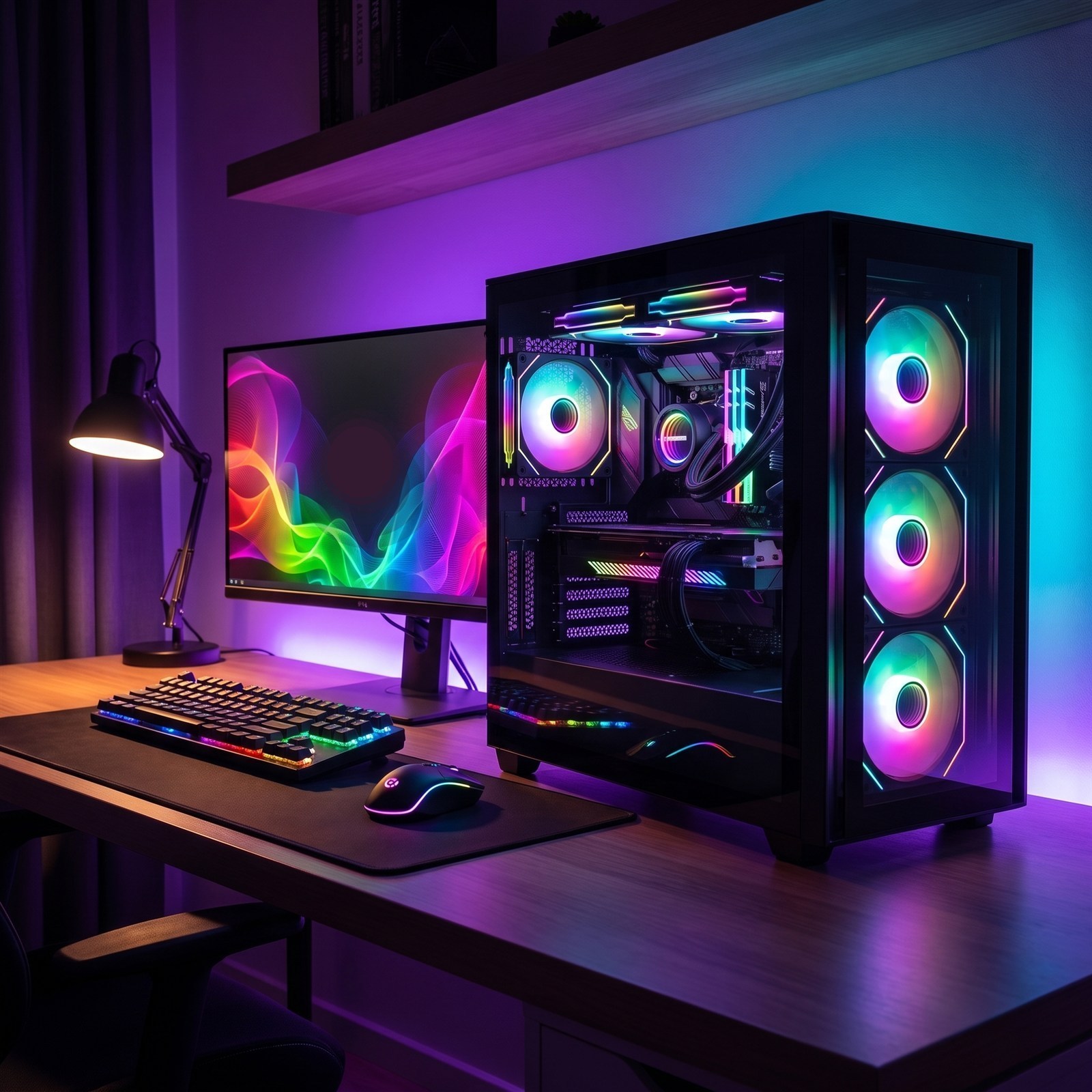 Gaming-Setup mit BROONBEE ARGB-Lüftern (Rendering)
