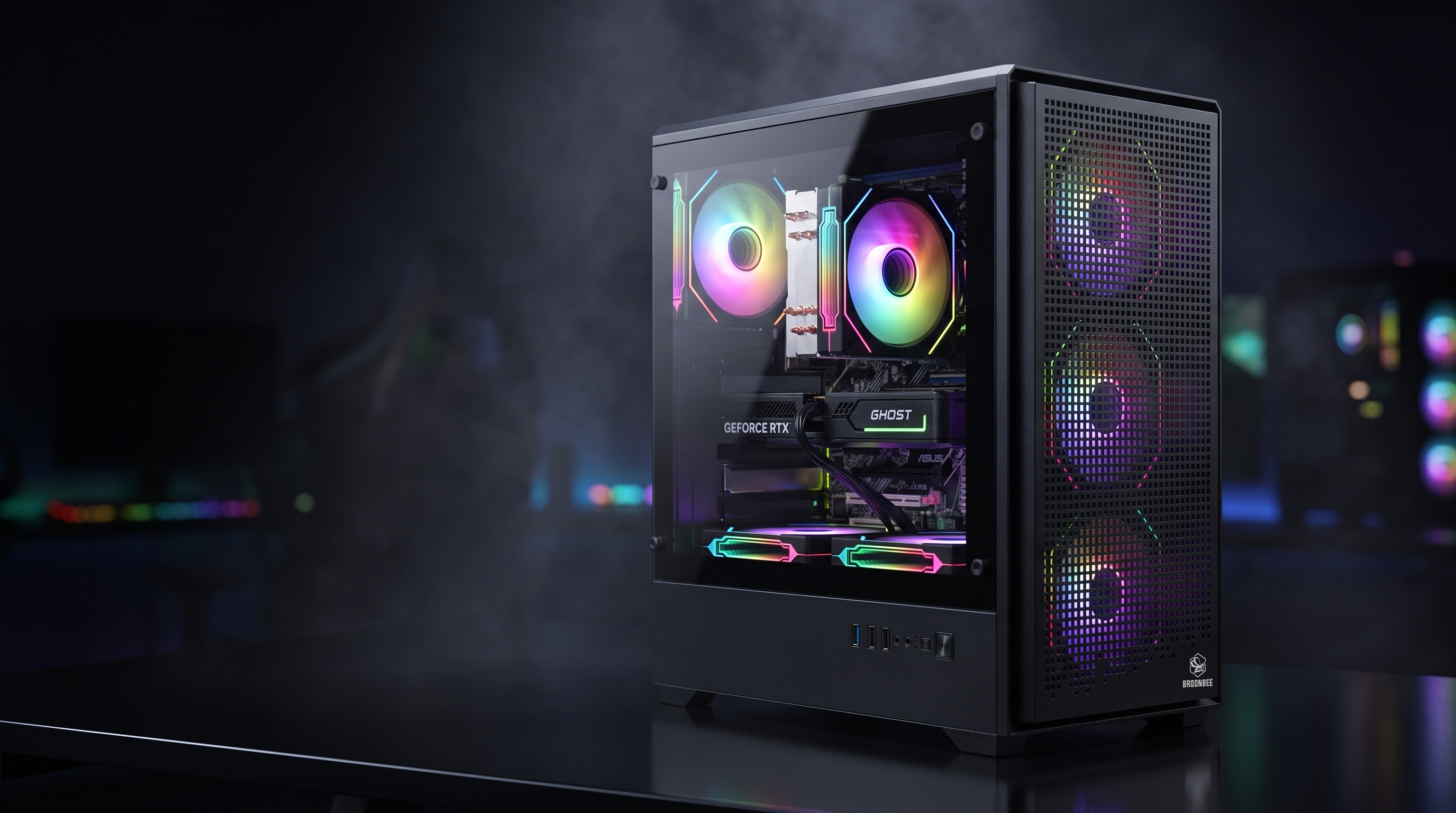 A-3607 als vollständig aufgebauter Gaming-PC mit RGB-Beleuchtung – Beispielaufbau