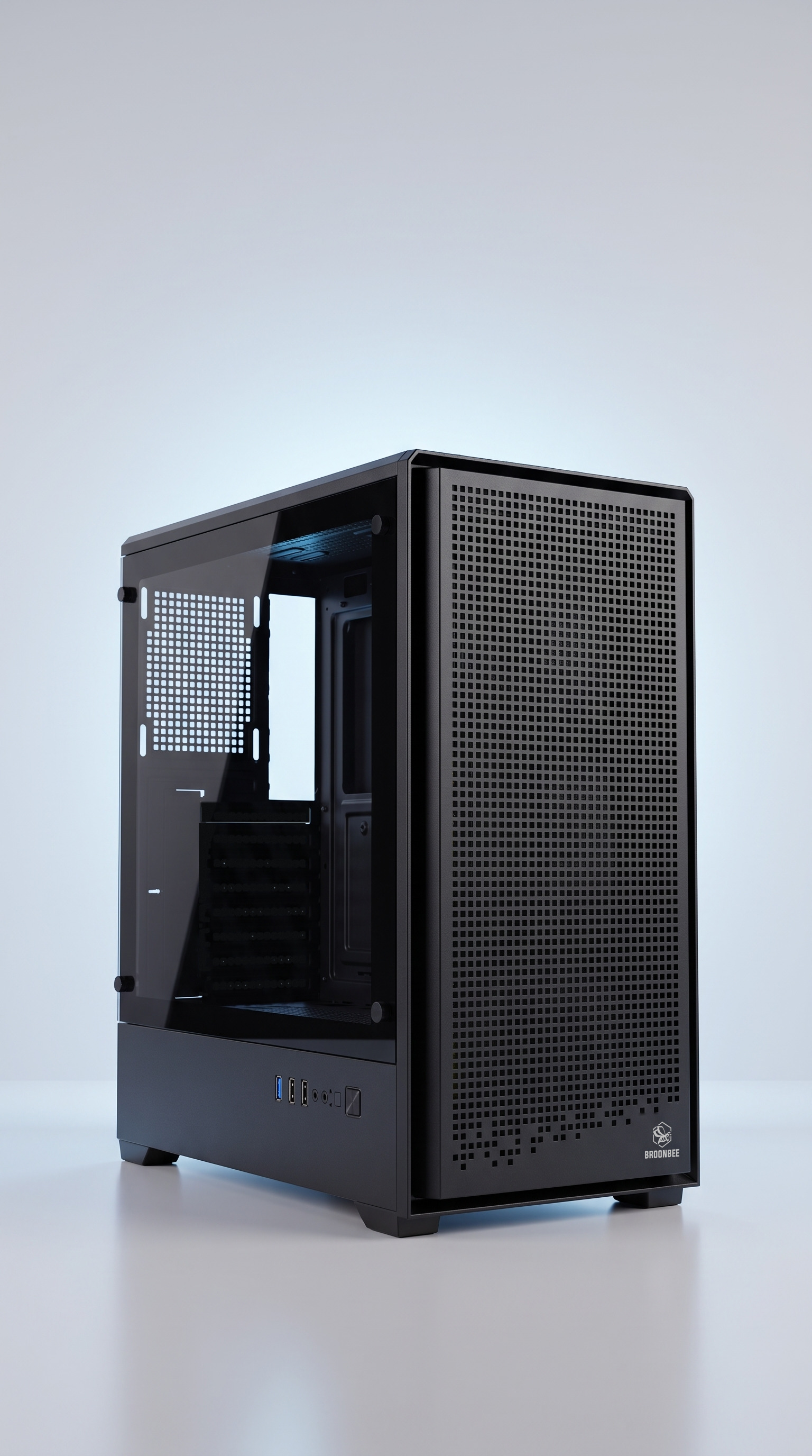 A-3607 Midi-Tower in Schwarz ohne RGB-Beleuchtung und ohne vorinstallierte Lüfter