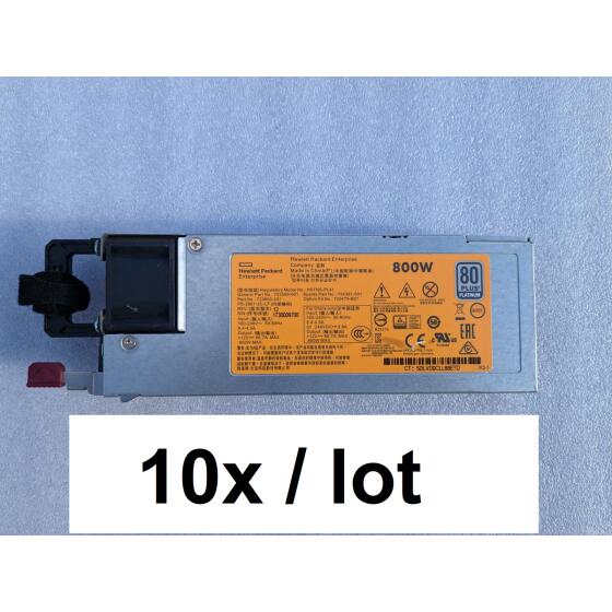 10x lot HPE HSTNS-PL41 800 W  723599-001 723600-201 754381-001 Gen 9 Server Netzteil
