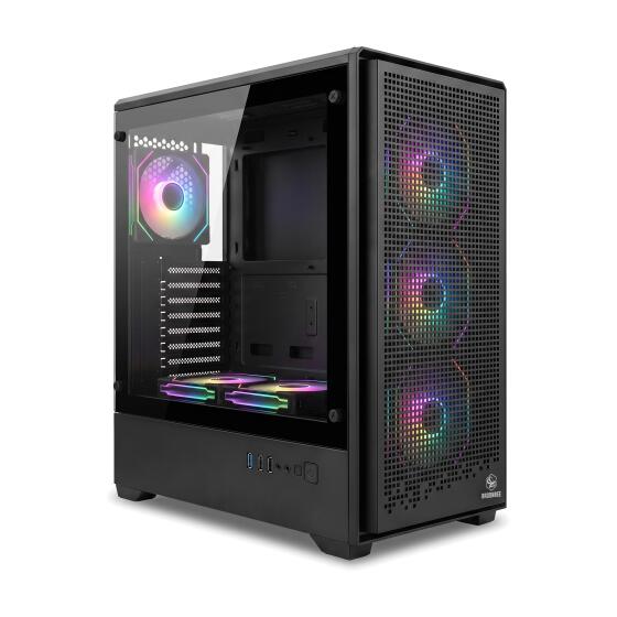 ATX E-ATX PC Gehäuse Gaming Midi Tower Mesh 6 ARGB Lüfter Tempered Glass Schwarz