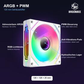 1-10x BROONBEE 120mm ARGB LED Lüfter PWM Gehäuselüfter Set + Hub Schwarz Weiß