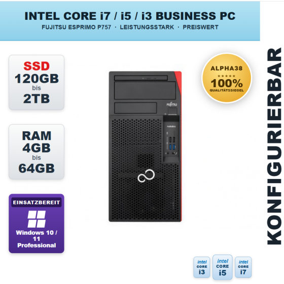 Fujitsu Esprimo P757 Business PC Konfigurierbar i3-i7 64GB 1TB SSD Win 11 Pro
