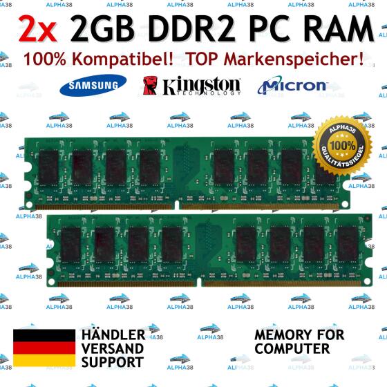 4 GB (2x 2 GB) UDIMM ECC DDR2-800 RAM für Gigabyte GA-EQ45M-S2 Q-Serie