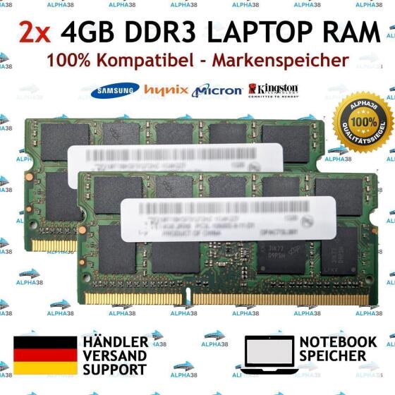 8 GB (2x 4 GB) SO-DIMM DDR3-1600 RAM für Lenovo Ideapad N580 N581